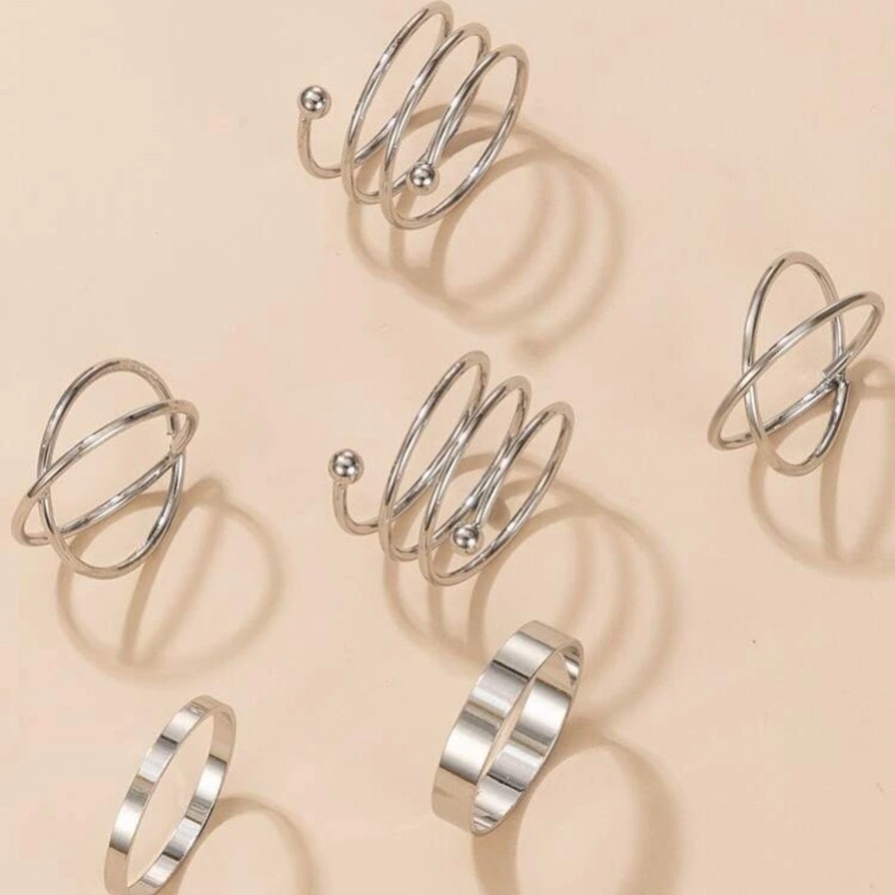 6 Silver Rings Set - Picture 4 of 5
